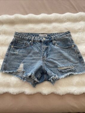 Women's Light Blue Distressed Denim Shorts